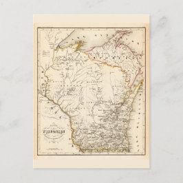Postal Mapa de época de Wisconsin 1852