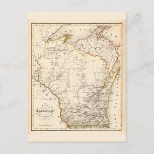 Postal Mapa de época de Wisconsin 1852