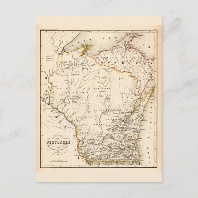 Postal Mapa de época de Wisconsin 1852 (Anverso)