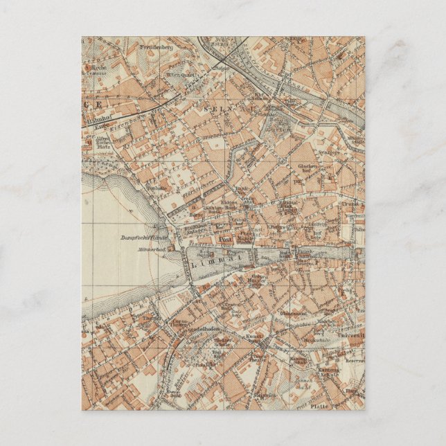 Postal Mapa de época de Zúrich Suiza (1913) (Anverso)