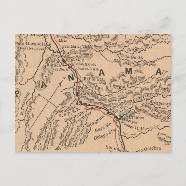 Postal Mapa de época del Canal de Panamá (1885) (Anverso)