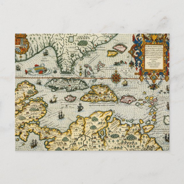 Postal Mapa de época del Caribe (1594) (Anverso)