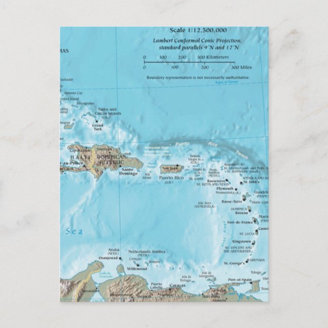 Postal Mapa de época del Caribe - EE.UU. (Anverso)