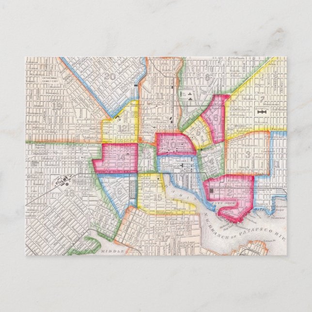 Postal Mapa de época del centro de Baltimore (1860) (Anverso)