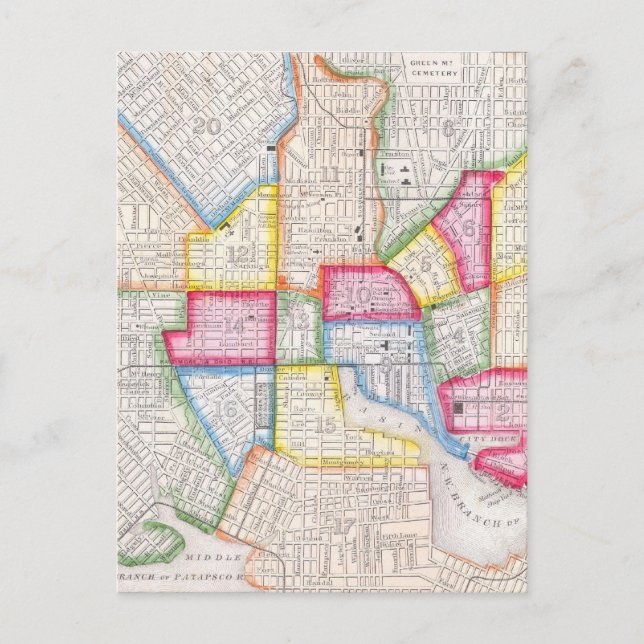 Postal Mapa de época del centro de Baltimore (1860) (Anverso)