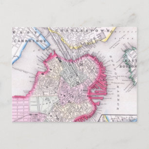 Postal Mapa de época del centro de Boston (1864)