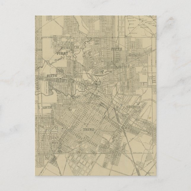 Postal Mapa de época del centro de Houston (1913) (Anverso)