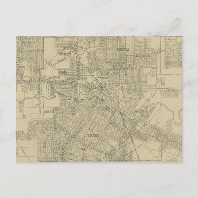 Postal Mapa de época del centro de Houston (1913) (Anverso)