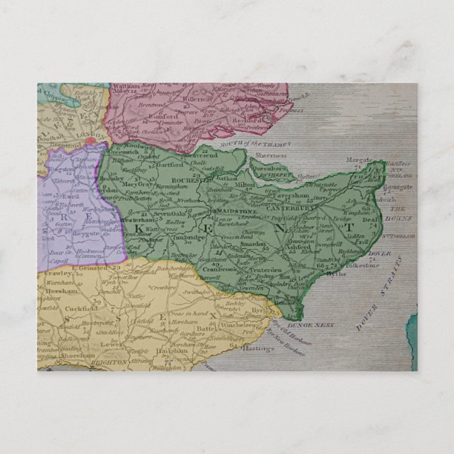 Postal Mapa de época del condado de Kent, Inglaterra (Anverso)