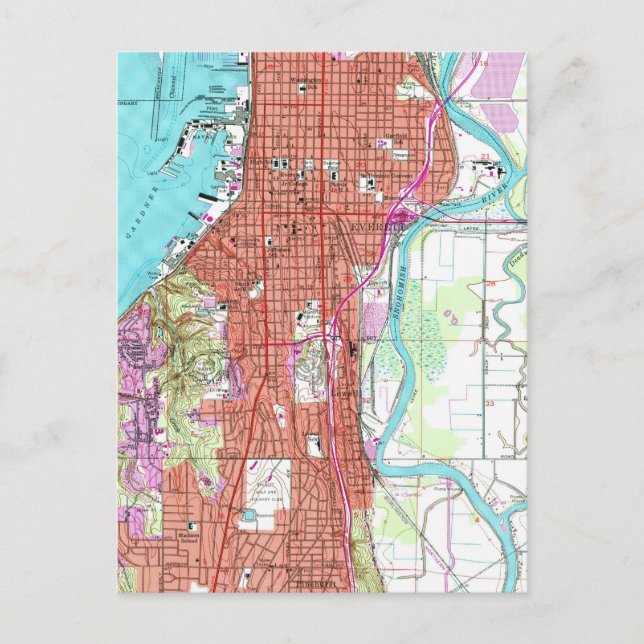 Postal Mapa de época del Everett Washington (1953) (Anverso)