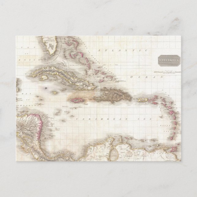 Postal Mapa de época del mar Caribe (Anverso)