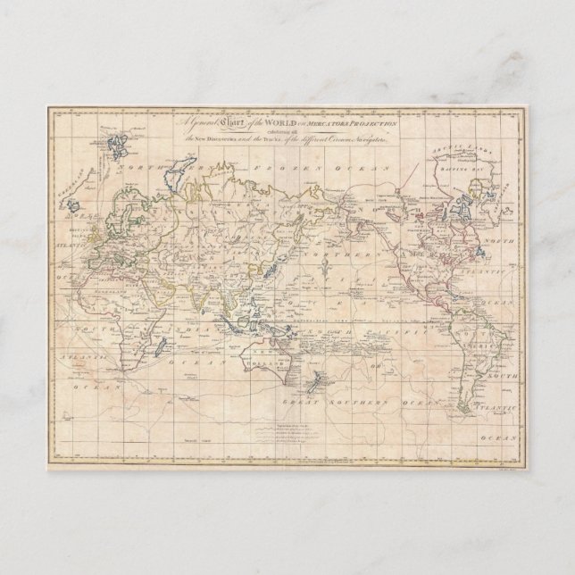 Postal Mapa de época del mundo (1799) (Anverso)