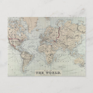 Postal Mapa de época del mundo (1875)