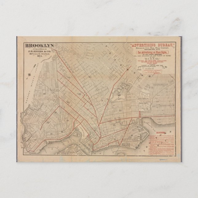Postal Mapa de época del Poster de Brooklyn (Anverso)