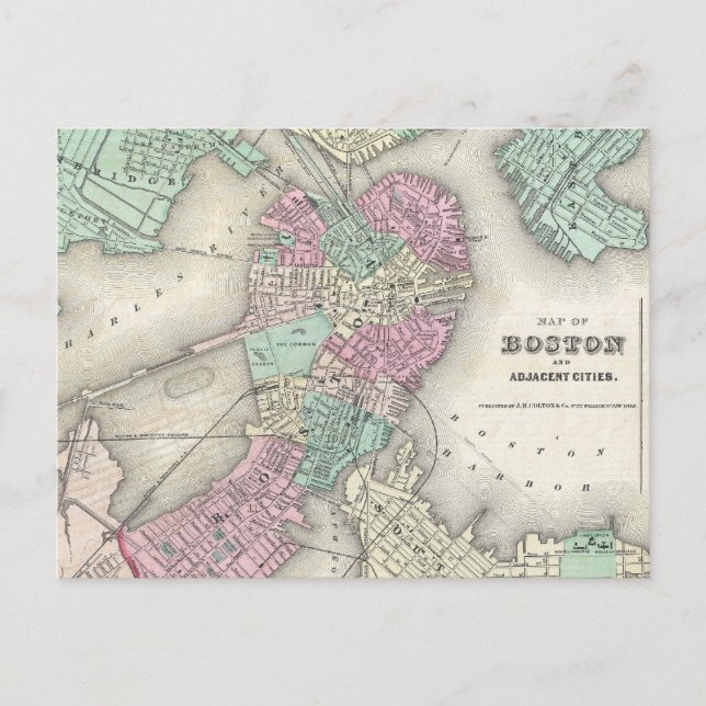 Postal Mapa de época del puerto de Boston (1857) (Anverso)