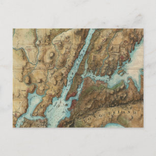 Postal Mapa de época del puerto de Nueva York (1864)