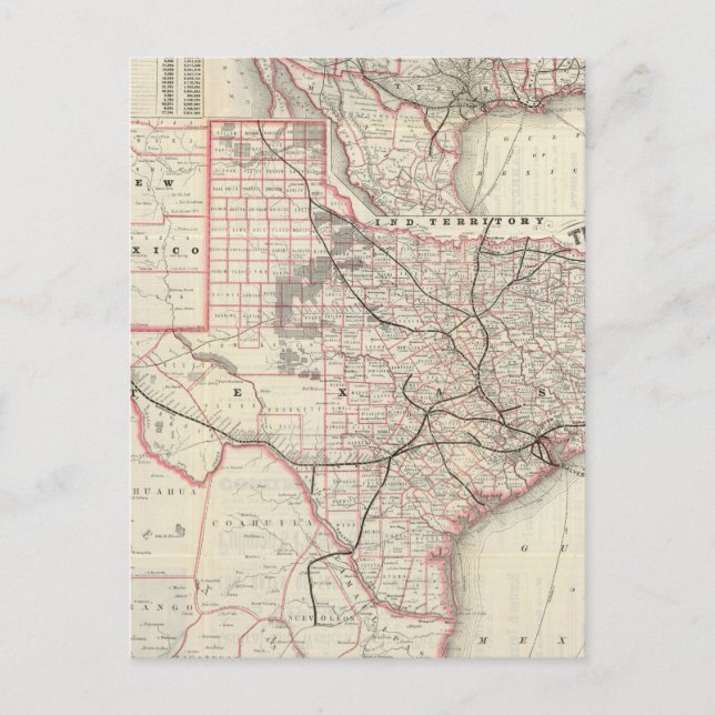 Postal Mapa de época del Sistema Ferroviario de Texas (18 (Anverso)