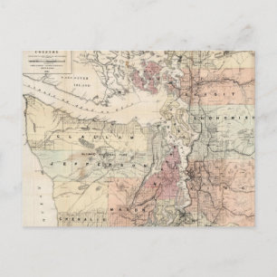 Postal Mapa de época del sonido del puget (1891)