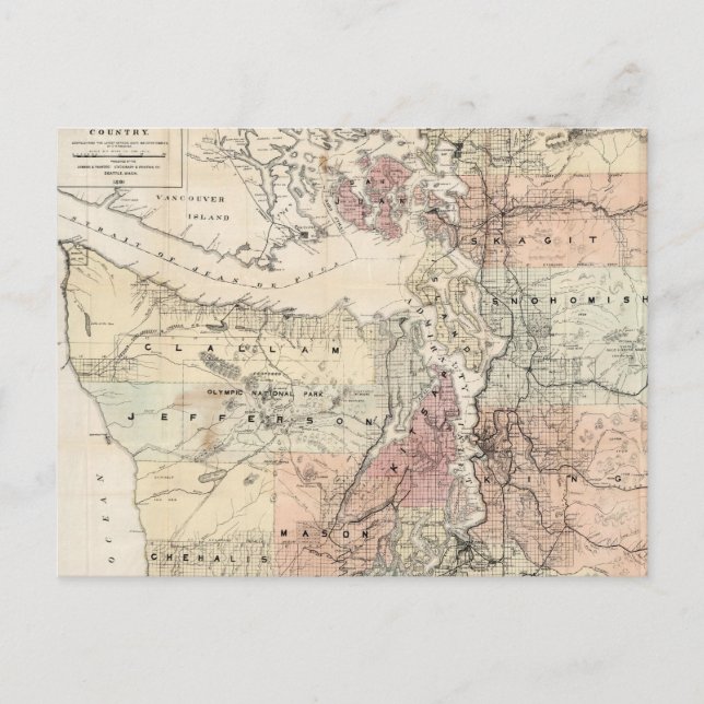 Postal Mapa de época del sonido del puget (1891) (Anverso)