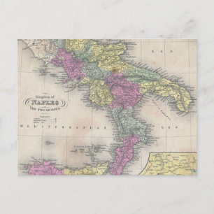 Postal Mapa de época del sur de Italia (1853)