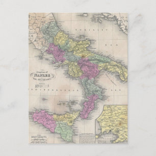 Postal Mapa de época del sur de Italia (1853)
