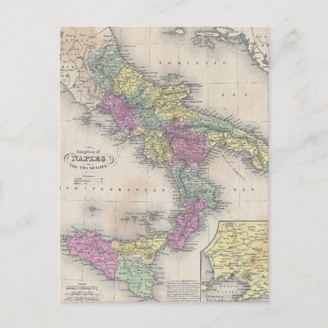 Postal Mapa de época del sur de Italia (1853) (Anverso)