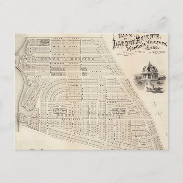 Postal Mapa de época del viñedo de Marthas (1873) (Anverso)