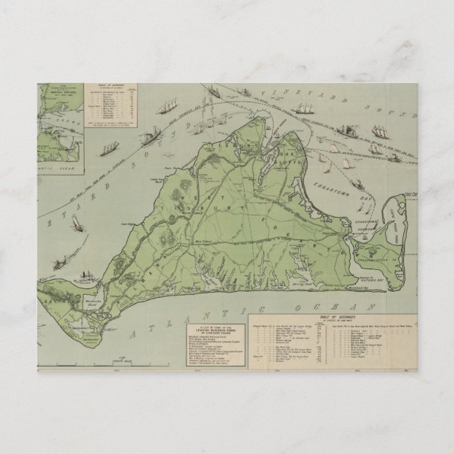 Postal Mapa de época del viñedo de Marthas (1913) (Anverso)