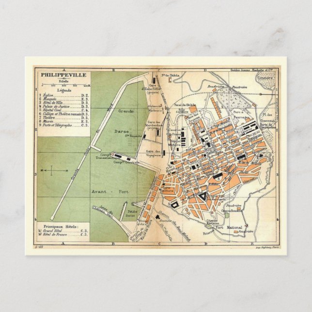 Postal Mapa de época, Philippeville, Argelia, 1903 (Anverso)