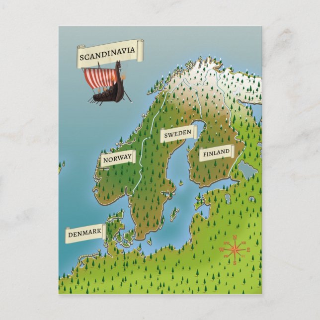 Postal Mapa De Escandinavia (Anverso)