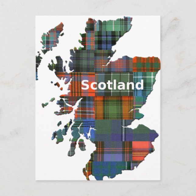 Postal Mapa de Escocia Multi Tartán (Anverso)