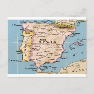 Postal Mapa de España Diseño Vintage