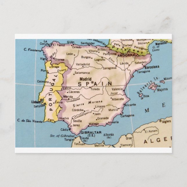 Postal Mapa de España Diseño Vintage (Anverso)