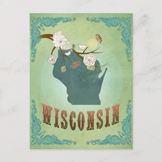 Postal Mapa de estado de la época de Wisconsin - Verde (Anverso)