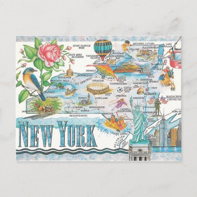 Postal mapa de estado de nueva york (Anverso)