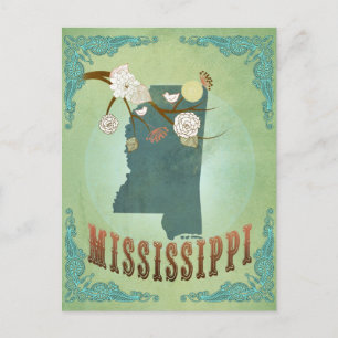 Postal Mapa de estado de vintage moderno de Mississippi -