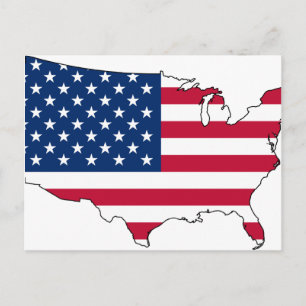 Postal Mapa de Estados Unidos, bandera de Estados Unidos