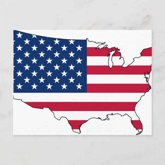 Postal Mapa de Estados Unidos, bandera de Estados Unidos (Anverso)