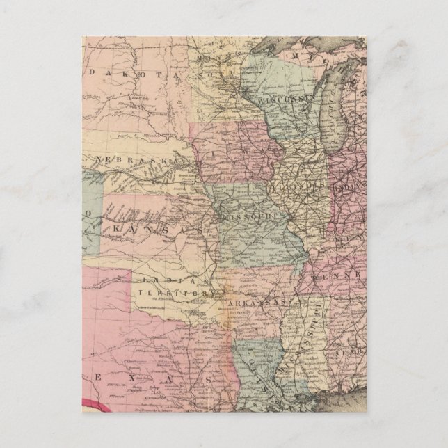Postal Mapa de Estados Unidos con ruta Pony Express (Anverso)