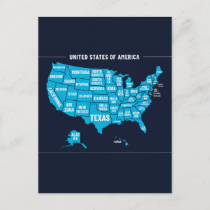 Postal Mapa de Estados Unidos Diseño Mínimo Verde Azul