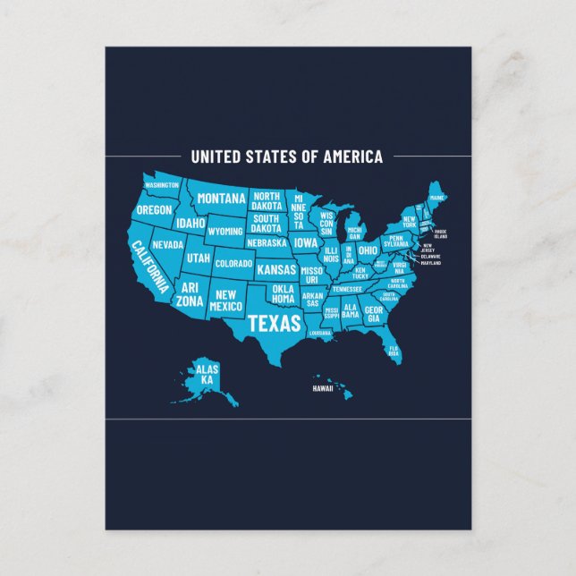 Postal Mapa de Estados Unidos Diseño Mínimo Verde Azul (Anverso)