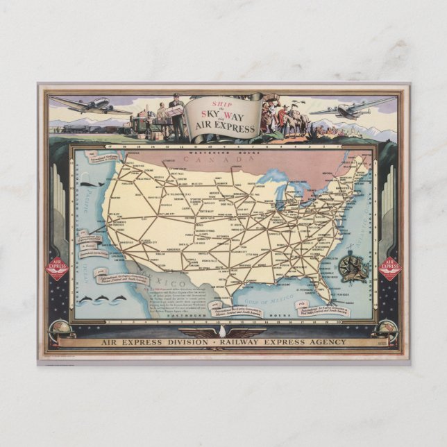 Postal Mapa de Estados Unidos envía el Skyway vía Air Exp (Anverso)