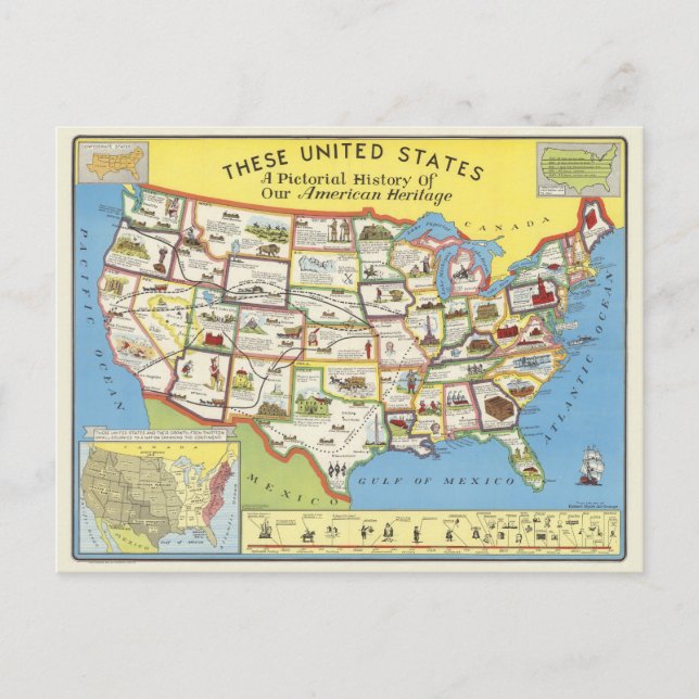 Postal Mapa de Estados Unidos - Patrimonio americano (Anverso)