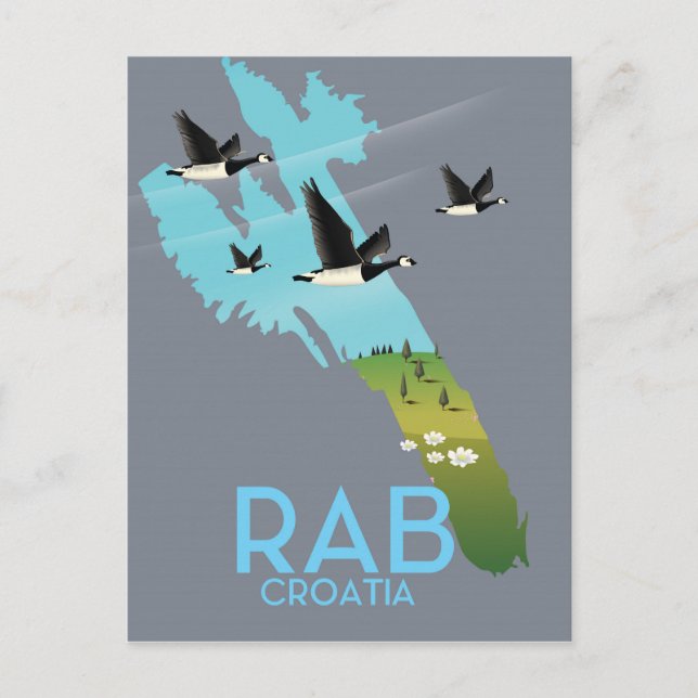 Postal Mapa de estilo antiguo de Rab Coratia (Anverso)