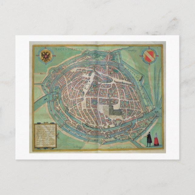 Postal Mapa de Estrasburgo, de 'Civitates Orbis Terrarum' (Anverso)
