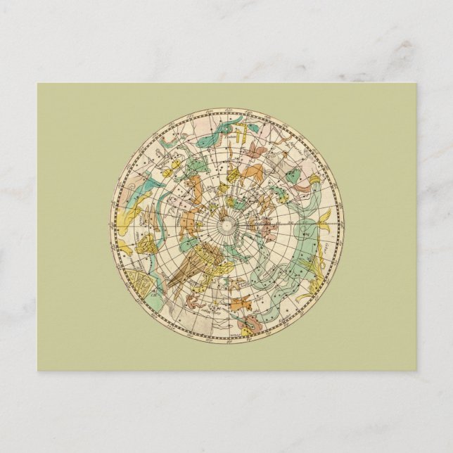 Postal Mapa de Estrellas del Cielo Austral y Mapa de Cons (Anverso)