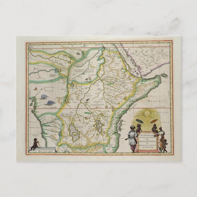 Postal Mapa de Etiopía que muestra cinco Estados (Anverso)