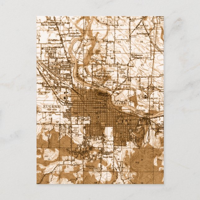 Postal Mapa de Eugene Oregon Vintage (Anverso)