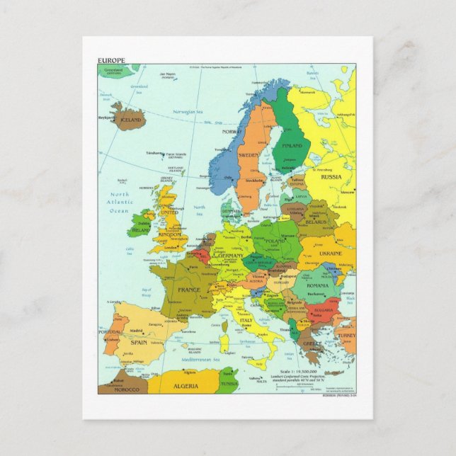 Postal Mapa de Europa (Anverso)