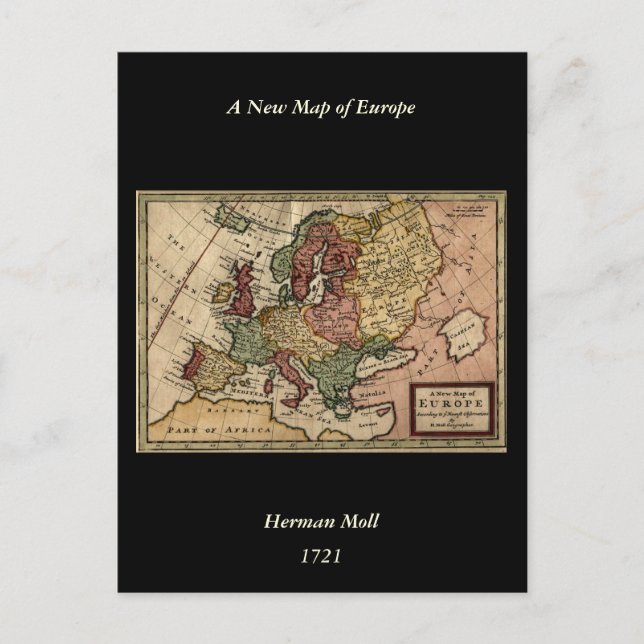Postal Mapa de Europa de 1721 de Herman Moll (Anverso)